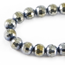 Бусины Стекло с Гальваникой, Граненые, АВ-цвет, Круглые, Цвет: Черный, Диаметр 8мм, Отверстие 1мм, около 72шт/58см/нить, (УТ100017301)