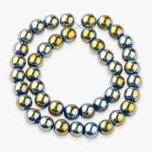 Бусины Гальваника Стекло, Круглые, Цвет: Зеленый, Диаметр 8мм, Отв-тие 1мм, около 40шт/34см/нить, (УТ100017358)