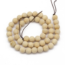 Намистини Дерево Сичуаньська Туя, Пофарбовані, Круглі, на Нитці, Колір: Бежевий, Розмір: 8мм, Отвір 1мм, близько 50шт/40см/нитка, (УТ100017521)