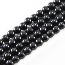 Жемчуг Бусины Стекло 14мм, Глянцевые, Круглые, Цвет: Черный, Диаметр: 14мм, Отверстие 1мм, около 62шт/87см/нить, (УТ100017616)