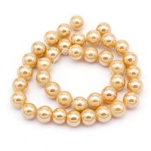 Жемчуг Бусины Стекло 10мм, Глянцевые, Круглые, Цвет: Темно-персиковый, Размер: 10х9.5мм, Отверстие 1мм, около 38шт/38см/нить, (УТ100017669)