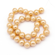 Жемчуг Бусины Стекло 12мм, Глянцевые, Круглые, Цвет: Темно-персиковый, Размер: 12х11.5мм, Отверстие 1.3мм, около 32шт/38см/нить, (УТ100017671)