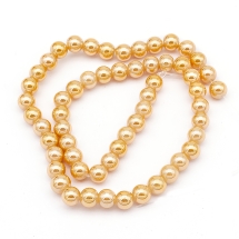 Жемчуг Бусины Стекло 6мм, Глянцевые, Круглые, Цвет: Темно-персиковый, Размер: 6х5.5мм, Отверстие 1мм, около 62шт/37см/нить, (УТ100017674)