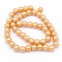 Жемчуг Бусины Стекло 8мм, Глянцевые, Круглые, Цвет: Темно-персиковый, Размер: 8х7.5мм, Отверстие 1мм, около 48шт/39см/нить, (УТ100017675)