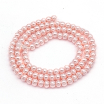 Жемчуг Бусины Стекло, Глянец, Экокраска, на нити из смесового хлопка, Круглые, Розовый, 4мм, Отв. 1мм, около 100шт/40см/нить (УТ100017837)