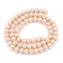 Жемчуг Бусины Стекло 6мм, Глянец, Окрашены Экокраской, Круглые, Светло-лососевый, 6мм, Отв.: 1мм, около 72шт/43см/нить (УТ100017841)