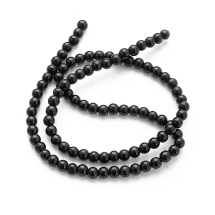 Бусины Синтетический Шунгит, Круглые, Цвет: Черный, Диаметр: 4-5мм, Отв. 1мм, около 90шт/38см/нить, (УТ100017972)