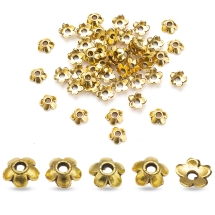 Шапочки для Бусин, Сплав, Цветок, Цвет: Античное Золото, Размер: 6.5x6.5x2мм, Отверстие 2мм, 50шт/упаковка, (УТ100018365)