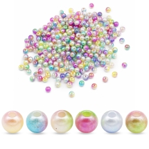 Перли Намистини Акрилові Круглі, Різнокольоровий, 6мм, Отвір 1.5мм, близько 240шт/25г, (УТ100018901)