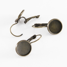 Швензы, Латунь, c Круглой Основой под Кабошон, Цвет: Бронза, Размер: 25х14мм, Внутренний Диаметр 12мм, (УТ100018659)