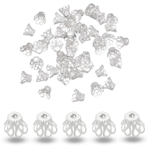 Конус Шапочки для Бусин, Железные, Цветок, Цвет: Серебро, Размер: 9х8мм, Отверстие 1.2мм, (БА000001776)