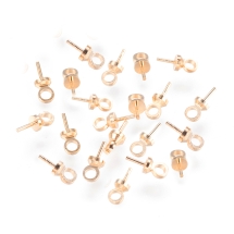 Держатель с Шапочкой под Бусину с Полуотверстием, Латунь, Цвет: Светлое Золото, Размер: 7х3мм, Пин 0.6мм, Отверстие 1.5мм, (УТ100019000)