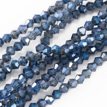 Бусины Гальваника Стекло, Биконус, Цвет: Морской Синий, Размер: 3х3.5мм, Отв-тие 1мм, около 150шт/46см/нить, (УТ100019021)