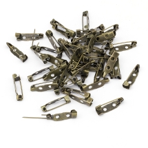 Основа под Брошь Железная, Булавка, с 2-мя Отверстиями, Бронза, 20х5х5мм, Отверстие 2мм, (БА000001778)