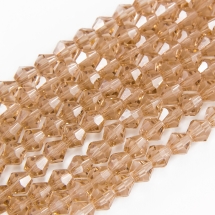 Намистини Австрійський Кришталь Клас АА, Імітація, Біконус, Гальваніка АВ-колір, Колір: Персиковий, Розмір: 6х6мм, Отв-тя: 1мм, близько 50шт / 30см / нитка, (УТ100019052)