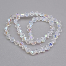 Намистини Австрійський Кришталь Клас АА, Імітація, Біконус, Гальваніка АВ-колір, Колір: Безбарвний Бензин, Розмір: 5х5мм, Отвір: 1мм, близько 56шт / 28.5см / нитка, (УТ100019058)