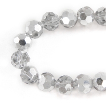 Бусины Стекло с Гальваникой, Граненые, Полупокрытие, Круглые, Цвет: Серебристый, Диаметр 8мм, Отв. 1мм, около 72шт/58см/нить, (УТ100019067)