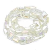 Бусины Гальваника Стекло АВ-Цвет, Граненые, Квадрат, Цвет: Светло-желтый, Размер: 13x13x7.5мм, Отв-тие: 2мм, около 40шт/52см/нить, (УТ100019082)