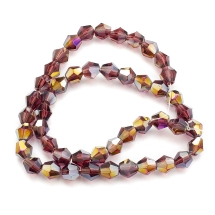 Бусины Гальваника Стекло АВ-Цвет, Граненые, Биконус, Цвет: Пурпурный, Размер: 6х5.5-6мм, Отв-тие: 1мм, около 50шт/30см/нить, (УТ100019089)