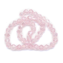 Бусины Гальваника Стекло АВ-Цвет, Граненые, Биконус, Цвет: Жемчужно-розовый, Размер: 6х5.5-6мм, Отв-тие: 1мм, около 45шт/26см/нить, (УТ100019099)