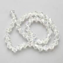 Бусины Гальваника Стекло АВ-Цвет, Граненые, Биконус, Цвет: Бесцветный, Размер: 6х5.5-6мм, Отв-тие: 1мм, около 45шт/26см/нить, (УТ100019101)