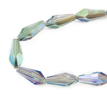 Бусины Гальваника Стекло, Граненые, Капля, Радужное Покрытие, Цвет: Аквамарин, Размер: 18x8мм, Отв-тие: 1мм, около 23шт/42см/нить, (УТ100019129)