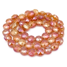 Бусины Стекло с Гальваникой, Граненые, Радужные, Круглые Плоские, Томат, 14х10мм, Отв. 1.5мм, около 50шт/70см/нить (УТ100019182)