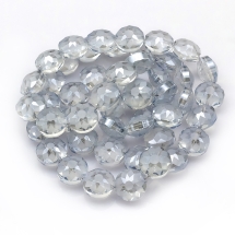 Намистини Скло з гальваніки, Грановані, Райдужні, Круглі Плоскі, Колір: Безбарвний, Діаметр 14мм, Товщина 10мм, Отвір 1.5мм, близько 50шт / 70см / нитка, (УТ100019186)