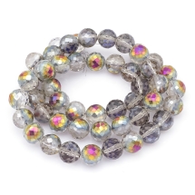 Бусины Стекло с Гальваникой, Граненые, Радужные, Морозный Стиль, Круглые, Серый, 12мм, Отв. 1.5мм, около 47шт/53см/нить, (УТ100019188)