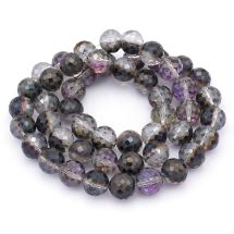 Бусины Стекло с Гальваникой, Граненые, Радужные, Морозный Стиль, Круглые, Черный, Диаметр 12мм, Отв. 1.5мм, около 47шт/53см/нить (УТ100019189)