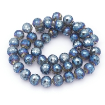 Намистини Скло з гальваніки, Грановані, Райдужні, Морозний Стиль, Круглі, Колір: Королівський Синій, Діаметр 12мм, Отвір 1.5мм, близько 50шт / 60см / нитка, (УТ100019190)