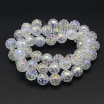 Бусины Стекло с Гальваникой, Граненые, Радужные, Морозный Стиль, Круглые, Цвет: Бесцветный, Размер: Диаметр 12мм, Отв. 1.5мм, около 47шт/53см/нить, (УТ100019192)