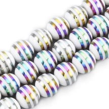 Бусины Гальваника Стекло, Круглые с Полосками, Цвет: Мультицвет, Диаметр 10мм, Отв-тие 1мм, около 30шт/30см/нить, (УТ100019193)