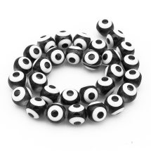 Бусины Гальваника Стекло, Круглые с Рисунком Глаз, Цвет: Черный, Диаметр 9.5-10х10мм, Отв-тие 1.2мм, около 30шт/30см/нить, (УТ100019194)