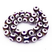 Бусины Гальваника Стекло, Круглые с Рисунком Глаз, Цвет: Пурпурный, Диаметр 9.5-10х10мм, Отв-тие 1.2мм, около 30шт/30см/нить, (УТ100019196)