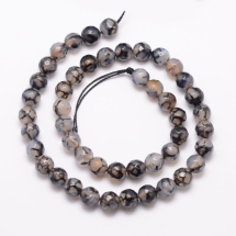 Бусины Натуральный Агат Вены Дракона, Круглые, Граненые, Окрашенные, Класс А, Черный, 8мм, Отв. 1мм, около 45шт/36см/нить, (УТ100019261)