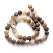 Намистини Натуральний Смугастий Агат, Круглі, Клас А, Морозний Стиль, Пофарбовані, Колір: Коричневий: Діаметр: 8 мм, Отвір 1мм, близько 45шт / 36см / нитка, (УТ100019272)