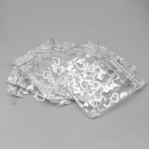 Подарочный Мешочек из Органзы, Рисунок Сердце, Прозрачный, Серебристый, 14x10см, (УТ100019259)