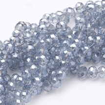 Намистини Гальваніка Скло, Грановані, Рондель, Колір: Світло-блакитний, Розмір: 6х4мм, Отвір: 1мм, близько 100шт / 40см / нитка, (УТ100019353)