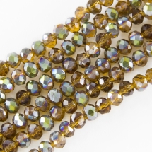 Бусины Гальваника Стекло, Граненые, Рондель, Цвет: Темное Золото, Размер: 6х4мм, Отверстие: 1мм, около 100шт/40см/нить, (УТ100019354)