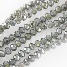 Бусины Гальваника Стекло, Граненые, Рондель, Цвет: Серый, Размер: 6х4мм, Отверстие: 1мм, около 100шт/40см/нить, (УТ100019359)