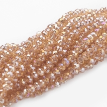 Бусины Гальваника Стекло, Граненые, Рондель, Цвет: Песочный, Размер: 6х4мм, Отверстие: 1мм, около 100шт/40см/нить, (УТ100019360)