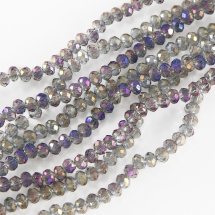 Бусины Гальваника Стекло, Граненые, Рондель, Цвет: Фиолетовый, Размер: 4х3мм, Отверстие: 1мм, около 140шт/42см/нить, (УТ100019366)