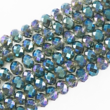 Бусины Гальваника Стекло, Граненые, Рондель, Цвет: Бирюзовый, Размер: 8х5мм, Отверстие: 1мм, около 72шт/36см/нить, (УТ100019370)