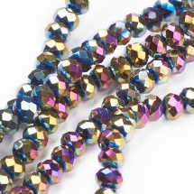 Бусины Гальваника Стекло, Граненые, Рондель, Цвет: Мультицвет, Размер: 8х6-7мм, Отв-тие: 1мм, около 72шт/46см/нить, (УТ100019403)