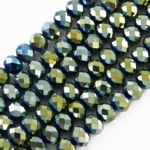 Бусины Гальваника Стекло, Граненые, Рондель, Цвет: Зеленый, Размер: 8х6-7мм, Отв-тие: 1мм, около 72шт/46см/нить, (УТ100019404)