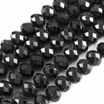 Намистини Австрійський Кришталь, Імітація, Скло Грановані, Рондель, Колір: Чорний, Розмір: 14х10мм, Отвір 1мм, близько 60шт / 60см / нитка, (УТ100019437)