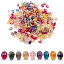 Бусины Стеклянные АВ-Цвет Капля Граненые Гальваника, Микс, 7-8x6мм, Отверстие 1мм, (УТ100019461)