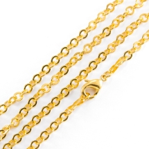 Цепь Якорная для Ожерелий, Латунь, Стойкое Вакуумное Покрытие, Готовая Основа с Застежкой Карабин Лобстер, Покрытие Золото 24К, 60см, (УТ100019515)