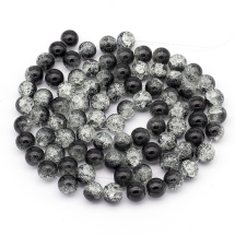 Бусины Стеклянные Кракле, "Битое Стекло" Круглые, Черный, 10мм, Отверстие 1.3-1.6мм, 75шт/76см/нить, (УТ100019553)